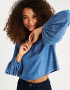 American Eagle Outfitters Ae Puff-sleeve Chambray Top
