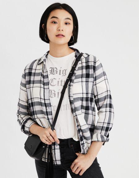 American Eagle Outfitters Ae Plaid Boyfriend Button Up Shirt