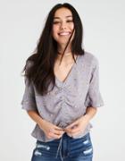 American Eagle Outfitters Ae Floral Printed Ruched Front Top