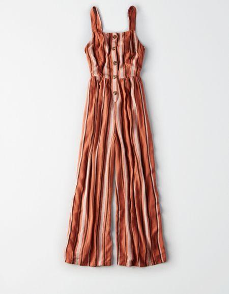 American Eagle Outfitters Ae Button Front Tie Back Jumpsuit