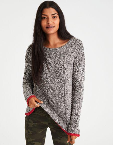 American Eagle Outfitters Ae Tipped Chunky Cable Knit Sweater
