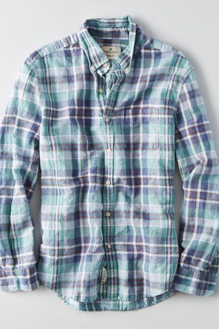 American Eagle Outfitters Ae Classic Plaid Linen Shirt