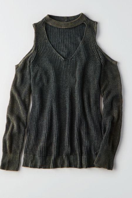 American Eagle Outfitters Ae Choker Cold Shoulder Sweater