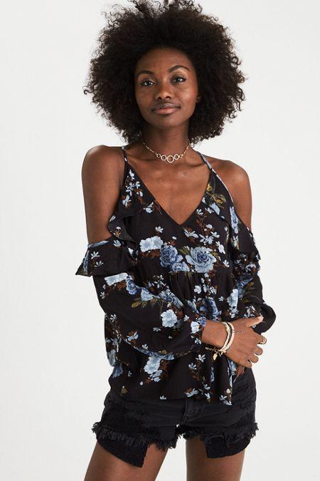 American Eagle Outfitters Ae Cold Shoulder V-neck Top