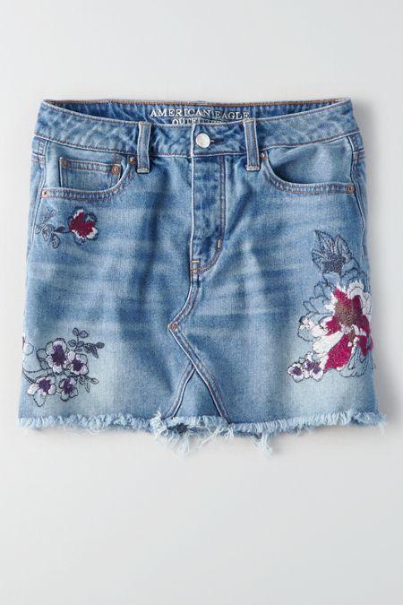 American Eagle Outfitters Ae Vintage Hi-rise Embroidered Skirt