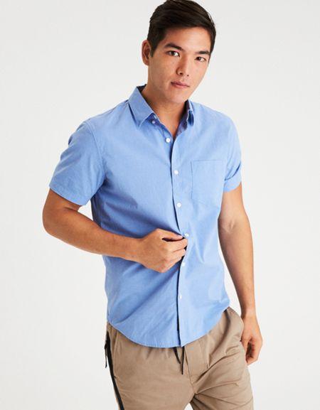 American Eagle Outfitters Ae Solid Poplin Short Sleeve Shirt