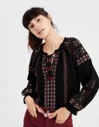 American Eagle Outfitters Ae Long Sleeve Embroidered Blouse