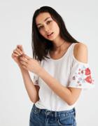 American Eagle Outfitters Ae Soft & Sexy Embroidered Cold Shoulder Top