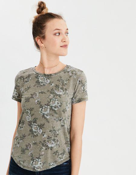 American Eagle Outfitters Ae Soft & Sexy Crew Neck Pocket Tee