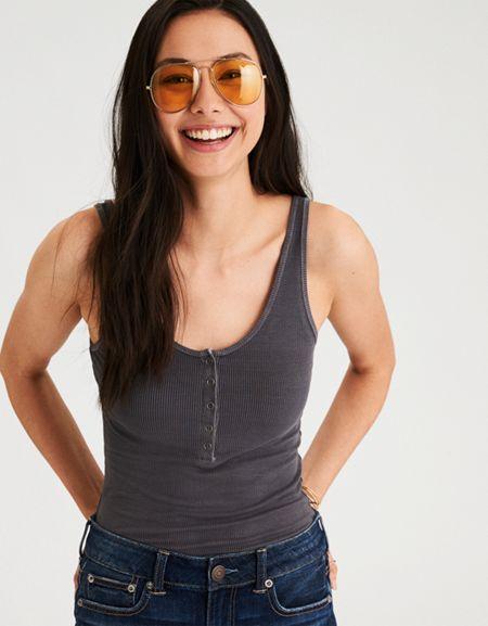 American Eagle Outfitters Ae Soft & Sexy Ribbed Henley Tank Top