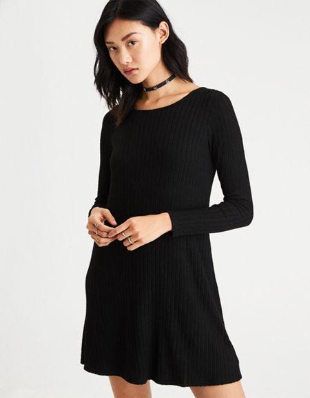 American Eagle Outfitters Ae Ribbed Tie-back Scoop Dress