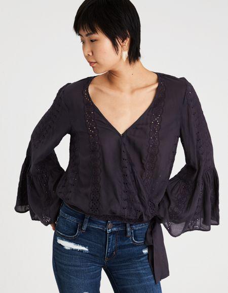 American Eagle Outfitters Ae Eyelet Bell Sleeve Wrap