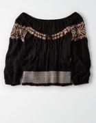 American Eagle Outfitters Ae Smocked Embroidered Blouse