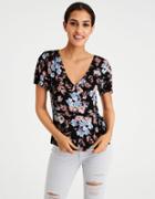 American Eagle Outfitters Ae Wrap Front Flutter Sleeve T-shirt
