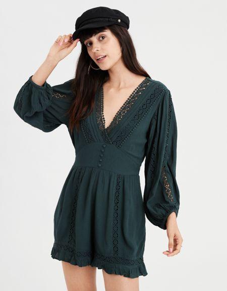 American Eagle Outfitters Ae Long Sleeve Lace Romper