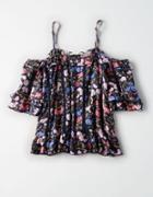 American Eagle Outfitters Ae Lace Inset Cold Shoulder Floral Printed