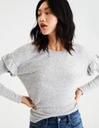 American Eagle Outfitters Ae Soft & Sexy Plush Ruffle-shoulder Sweatshirt