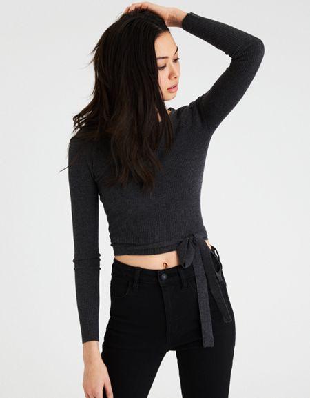 American Eagle Outfitters Ae Ribbed Ballet Tie Sweater