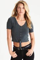 American Eagle Outfitters Ae Soft & Sexy Tie-front Henley Crop Top