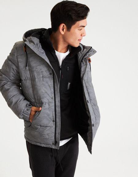 American Eagle Outfitters Ae Reflective Camo Puffer Jacket | LookMazing