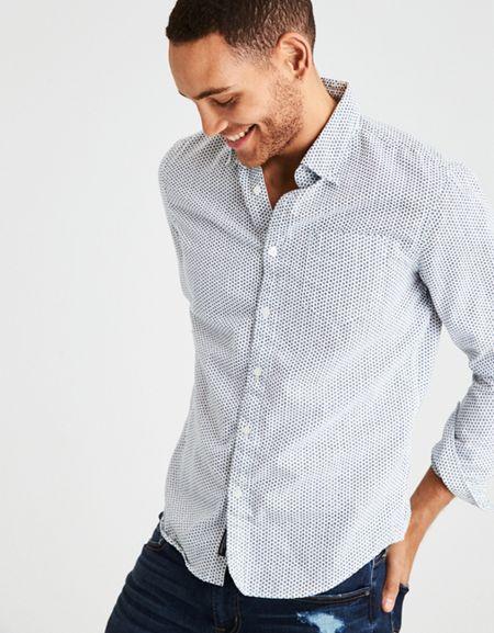 American Eagle Outfitters Ae Classic Printed Oxford Button Down Shirt
