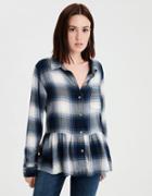 American Eagle Outfitters Ae Plaid Peplum Top