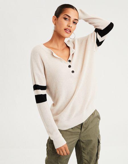 American Eagle Outfitters Ae Varsity Stripe Henley Pullover Sweater