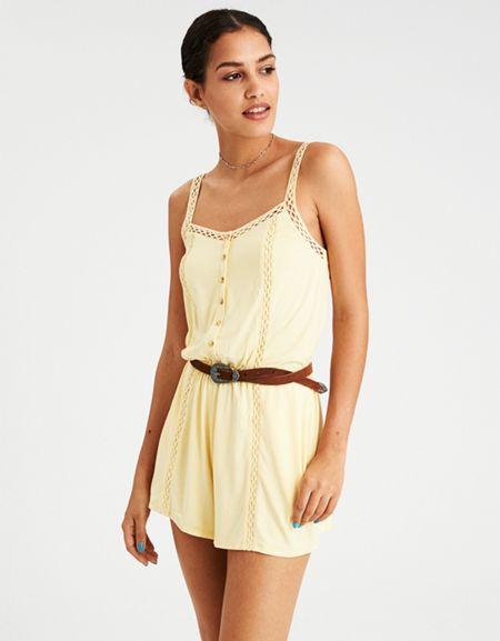 American Eagle Outfitters Ae Lace Inset Button Front Romper