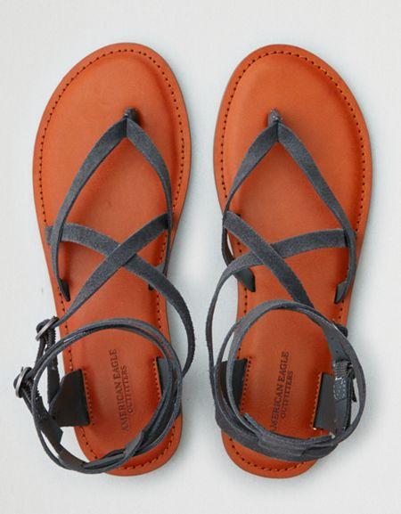American Eagle Outfitters Suede Ankle Wrap Thong Sandal
