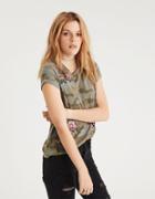American Eagle Outfitters Ae Roll Sleeve Embroidered Camo T-shirt