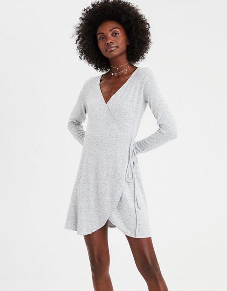 American Eagle Outfitters Ae Soft & Sexy Plush Wrap Dress