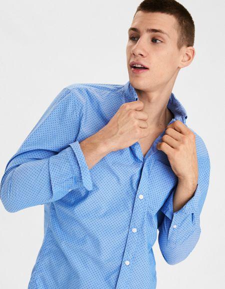 American Eagle Outfitters Ae Yarn-dyed Dot Poplin Prep Shirt