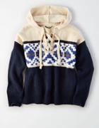 American Eagle Outfitters Ae Chunky Pattern Lace Up Hoodie Sweater