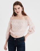 American Eagle Outfitters Ae Off-the-shoulder Eyelet Crop Top