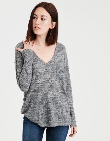 American Eagle Outfitters Ae Soft & Sexy Plush Waffle Pocket T-shirt