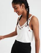 American Eagle Outfitters Ae Embroidered Scoop Neck Tank Top
