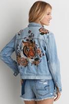 American Eagle Outfitters Ae Embroidered Tiger Denim Jacket