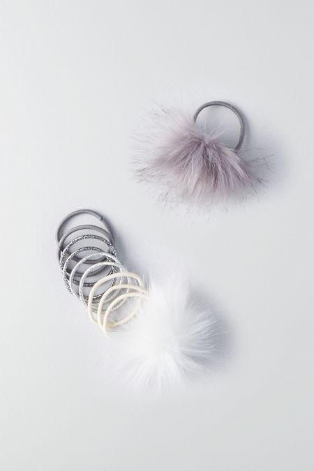 American Eagle Outfitters Ae Grey & Cream Pom Pom Hair Ties