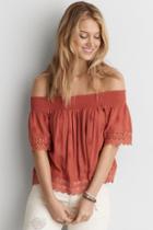 American Eagle Outfitters Ae Lace Smocked Off-the-shoulder Top