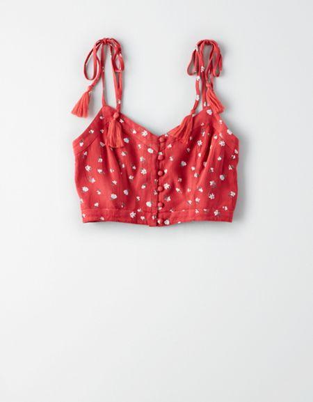 American Eagle Outfitters Ae Button Front Sleeveless Crop Top