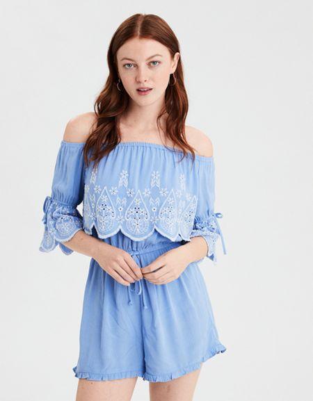 American Eagle Outfitters Ae Off-the-shoulder Overlay Romper