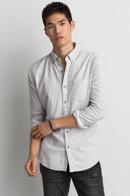American Eagle Outfitters Ae Solid Heathered Twill Shirt