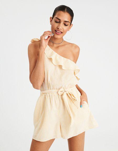 American Eagle Outfitters Ae One Shoulder Tie Romper