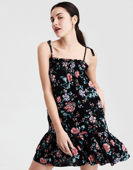 American Eagle Outfitters Ae Smocked Tie Strap Shift Dress