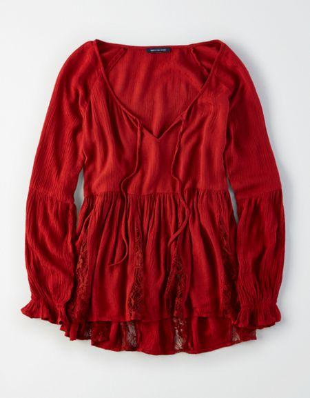 American Eagle Outfitters Ae Lace Inset Long Sleeve Top