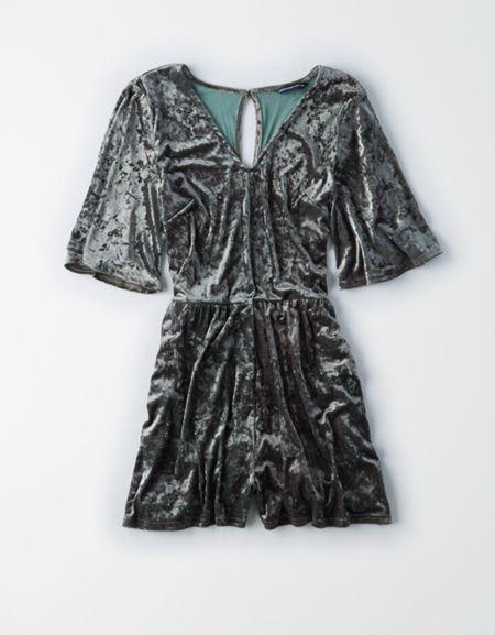 American Eagle Outfitters Ae Velvet V-neck Romper