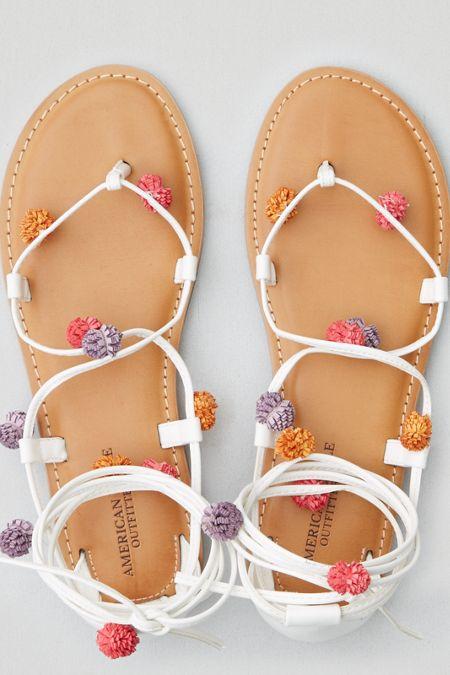American Eagle Outfitters Ae Lace-up Pom Pom Sandal
