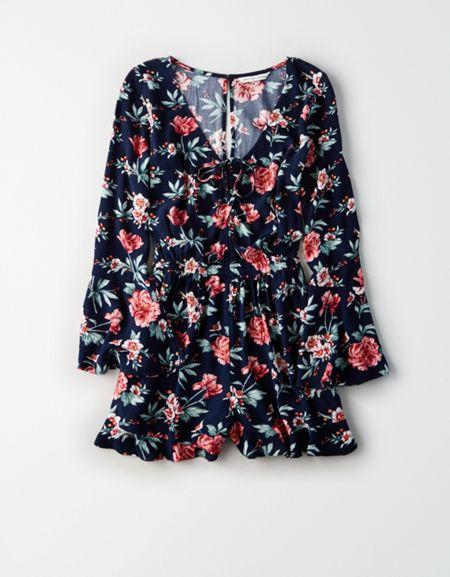 American Eagle Outfitters Ae Shirred Front Floral Printed Romper