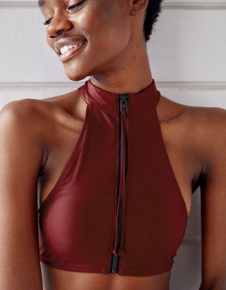 Aerie Zipper High Neck Bikini Top