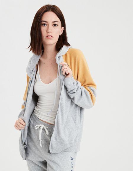 American Eagle Outfitters Ae Colorblock Full Zip Hoodie